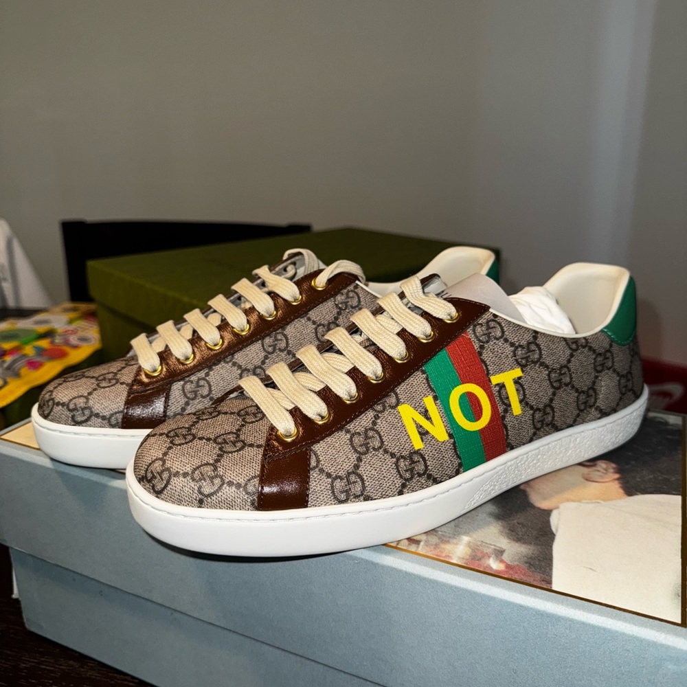 Gucci Gray Monogram Sneakers with Green and Red Stripe